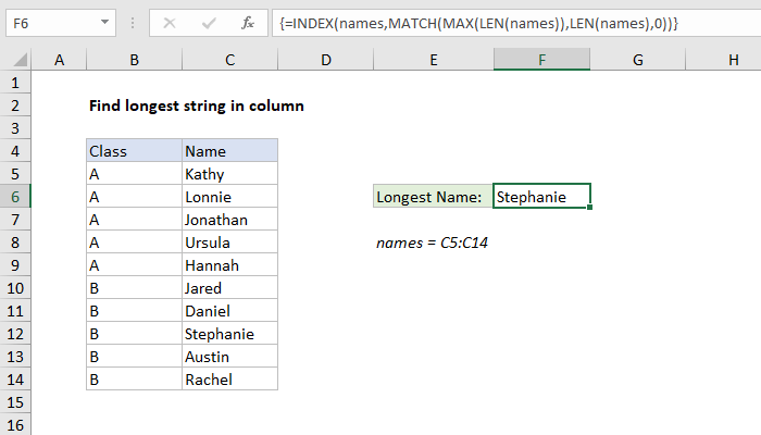 Excel Formula Find Longest String In Column